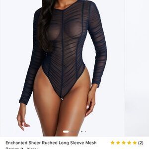 Fashion Nova Navy Sheer Ruched Bodysuit